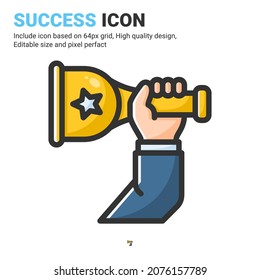 Success icon vector with outline color style isolated on white background. Vector illustration achievement sign symbol icon concept for business, finance, industry, company, apps, web and project