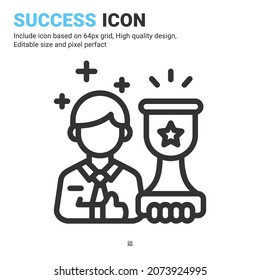 Success icon vector with outline style isolated on white background. Vector illustration achievement sign symbol icon concept for business, finance, industry, company, apps, web and all project