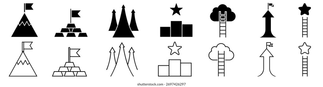 Conjunto de Vectores de icono de éxito. Exitosa colección de signos de ilustración de negocios. Símbolo del ganador. logotipo de la estrategia.