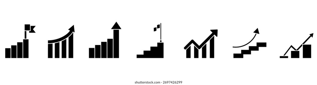 Conjunto de Vectores de icono de éxito. Exitosa colección de signos de ilustración de negocios. Símbolo del ganador. logotipo de la estrategia.