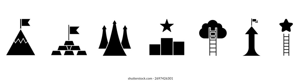 Conjunto de Vectores de icono de éxito. Exitosa colección de signos de ilustración de negocios. Símbolo del ganador. logotipo de la estrategia.
