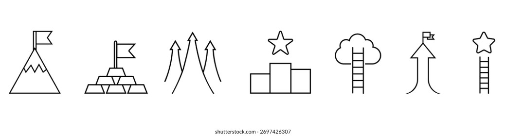 Erfolgssymbol, Vektorsatz. Erfolgreiche geschäftliche Illustrationszeichensammlung. Gewinnersymbol. Strategie-Logo.