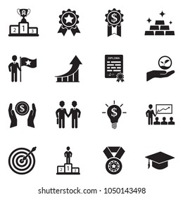 Success Icons. Black Flat Design. Vector Illustration. 