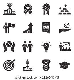 Success Icons. Black Scribble Design. Vector Illustration.
