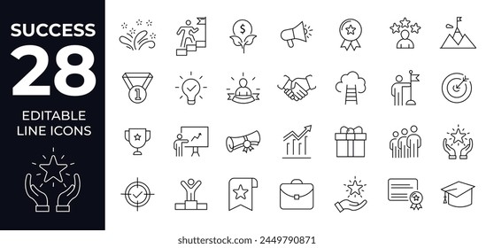 Success icons Pixel perfect with editable stroke.  Includes Growth, Award, Trophy, Creativity, .