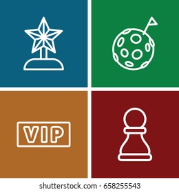 Success icons set. set of 4 success outline icons such as vip, chess pawn, star trophy