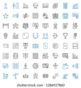 success icons set. Collection of success with exchange, employee, dice, vision, medal, team, directions, growth, skills, wallet, certificate. Editable and scalable success icons.