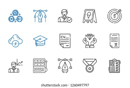 success icons set. Collection of success with list, medal, vector, slot machine, employee, wedding contract, diamond, curriculum, mortarboard. Editable and scalable success icons.