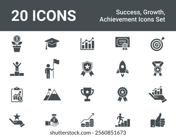 Success Icons Set Growth, Achievement, Awards, and Business Goals. Vector illustration. Icon Set. vector illustration