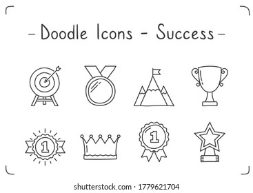 Success icons set, handdrawn doodle style, vector eps10 illustration