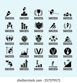 Success Icons Set - Isolated On Blue Background - Vector Illustration, Graphic Design, Editable For Your Design