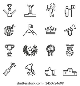 Success icons set with white background. Thin line style stock vector.