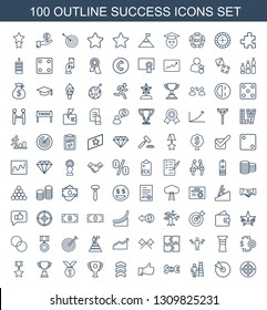 success icons. Trendy 100 success icons. Contain icons such as target, man with ladder, money exchange, thumb up, rank, trophy, medal, medal with star. success icon for web and mobile.