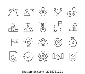 Iconos de éxito - Línea de vectores. Stroke editable.