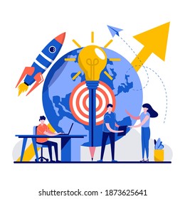 Success idea concept with tiny character. People thinking about business successful progress and new innovation flat vector illustration. Digital mind, brainstorm metaphor. Can use for landing page.