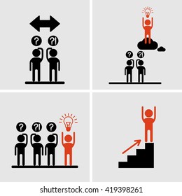 Success and idea icons.Conceptual image competition winner.Cartoon flat vector illustration. Objects isolated on a background. 