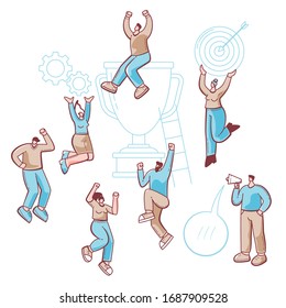 Success illustration with business people, team work, victory cerebration concept