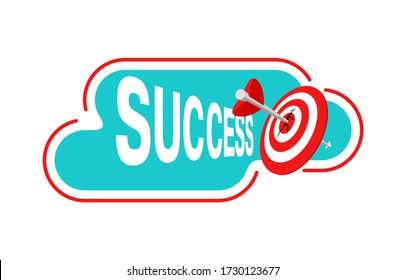 Success illustration- business strategy and targeting success - bull`s eye hit in archery, target and flying arrows - vector banner element