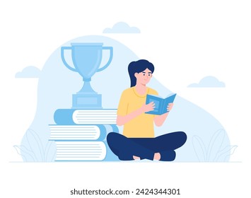 Success and independent learning trending concept flat illustration