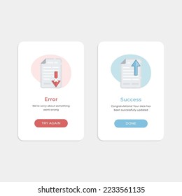 Success info message page and error info message page vector illustration with flat design style icon, down and up arrow sign file vector, Rejected and Approved UX and UI web elements