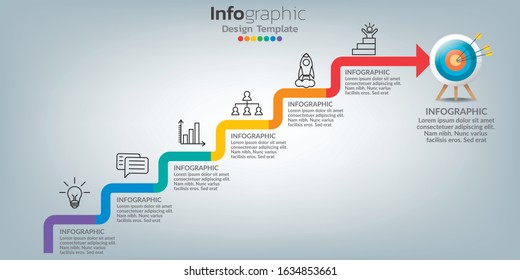 Success infographic template with stair step building.