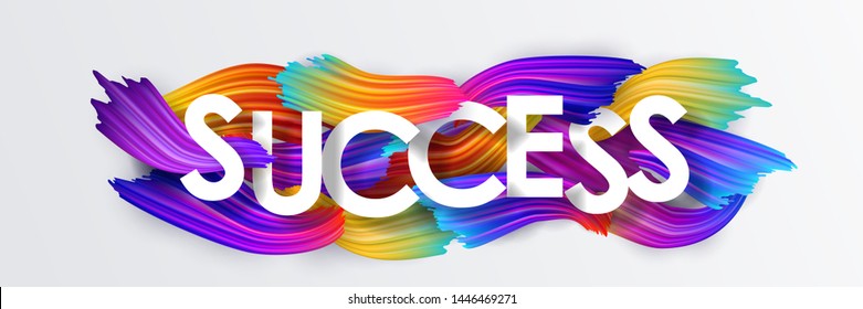 Success inscription on the background of colorful brushstrokes of oil or acrylic paint. Text with a gradient brush isolated on white background, creative design element, vector illustration