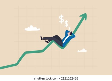 Success investment earn more profit or easy growing return mutual fund, make money from cryptocurrency trading or dream about being rich concept, businessman investor relax and sleep on growing graph.