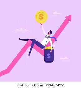 Success investment earn more profit or easy growing return mutual fund, make money from trading or dream about being rich concept, businessman investor relax on growing graph