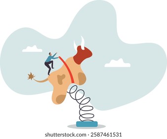 Success investor riding bull market, control risk and balance to success in stock market, challenge or uncertainty.business concept.flat character.
