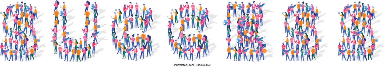 Success Isometric Vector Concept, Group of business people are gathered together in the shape of success word, for web page, banner, presentation, social media, Crowd of little people. 