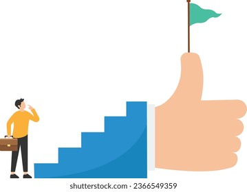 Success journey to get positive feedback, High performance evaluation or review, good job, Employee or customer satisfaction, Climb up to reach achievement

