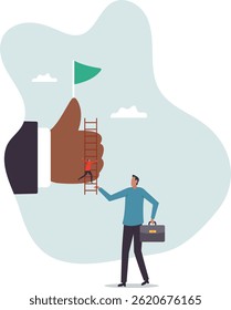 Success journey to get positive feedback, high performance evaluation or review, good job, employee or customer satisfaction.character for design.