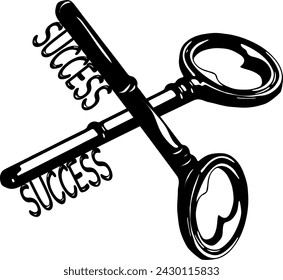Success Key Black and White Vector