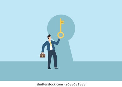 Success key concept. Businessman Reflecting on Emotions with Colorful Icons Representing Different Feelings in a Minimalist Style.