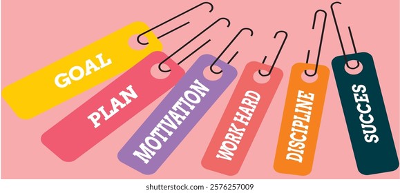 Success key with goal, plan, motivation, work , Discipline vector isolated on white Background