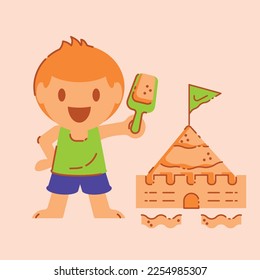 success kid build with spoon sand castle flat illustration