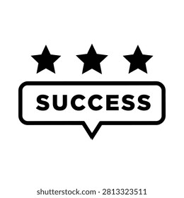 Success label with three stars black silhouette on white background