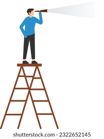 Success ladder for business opportunity, Looking for a new job or career path, Leadership discovery or searching for success, Climb up ladder look through telescope visionary

