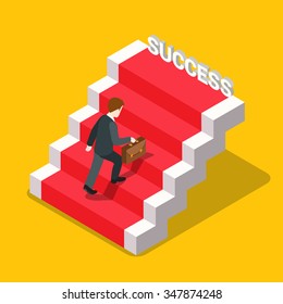 Success ladder flat 3d isometry isometric business concept web vector illustration. Creative people collection.