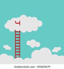 Success ladder leading to cloud and many short ones. Business, goal, competition, unique, progress, challenge, hope and leadership concept.
