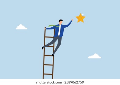 Success ladder to reach goal, entrepreneur ascends the ladder of achievement to attain stellar goals. 