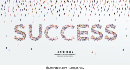 Éxito. Se forma un gran grupo de personas para crear Success. ilustración vectorial.