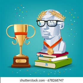 Success in learning. Role model of student. Winner of academic competition.First prize of education concept. Personal Development.

