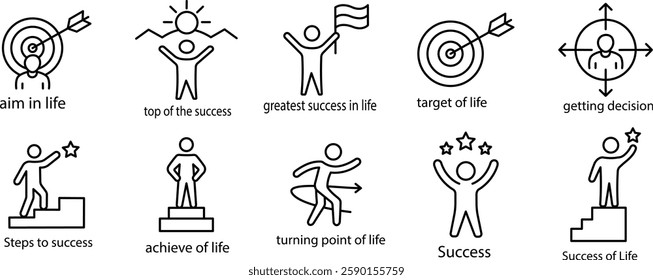 Success and Life Achievement Icons for Goal Setting and Personal Growth.
