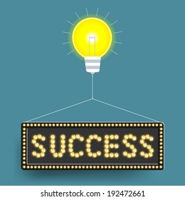 Success light bulb billboard of business. Vector illustration