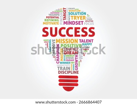 Success Light Bulb Concept with Creative Word Cloud Vector Design
