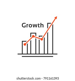 success like simple thin line growth logo. concept of grow up your capital or analysis prediction algorithm. contour flat style trend increment logotype graphic art design isolated on white background