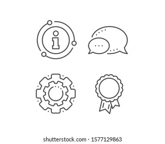 Success line icon. Chat bubble, info sign elements. Winner medal sign. Award reward symbol. Glory or Honor. Linear success outline icon. Information bubble. Vector