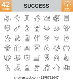 Success line icon set. Editable stroke.