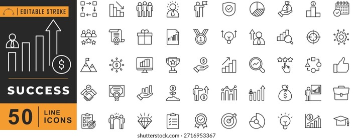 Conjunto de iconos de línea de éxito. Trazo editable. Ilustración vectorial.